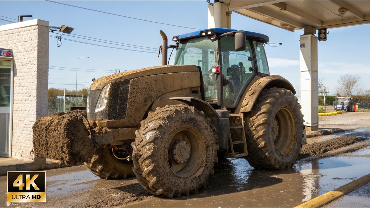 Washing This Farm Tractor After WEEK in Wet Wheat Fields 💩 4K Satisfying