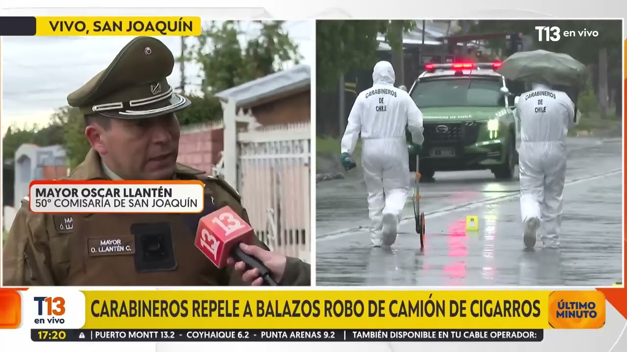 Carabineros repele a balazos robo de camión de cigarros en San Joaquín