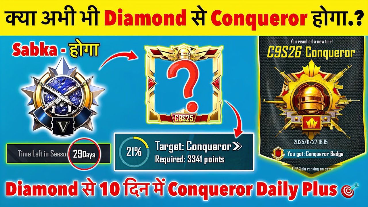🇮🇳DIAMOND TO CONQUEROR IN 10 DAYS TIPS🔥 | SOLO/DUO/SQUAD CONQUEROR POINTS❓& CONQUEROR TIPS & TRICKS✅
