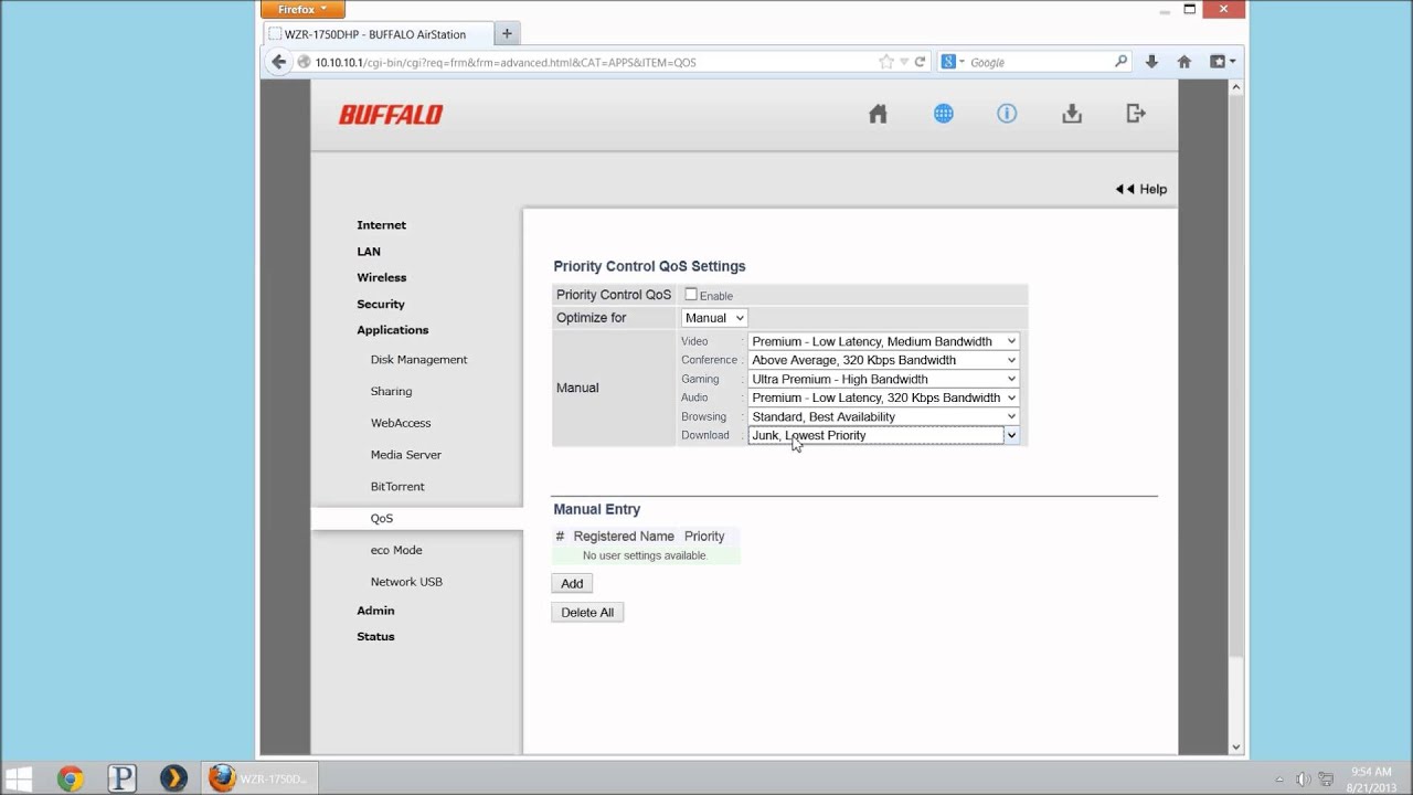 Buffalo Airstation WZR-1750DHP WZR-1166DHP QoS Configuration