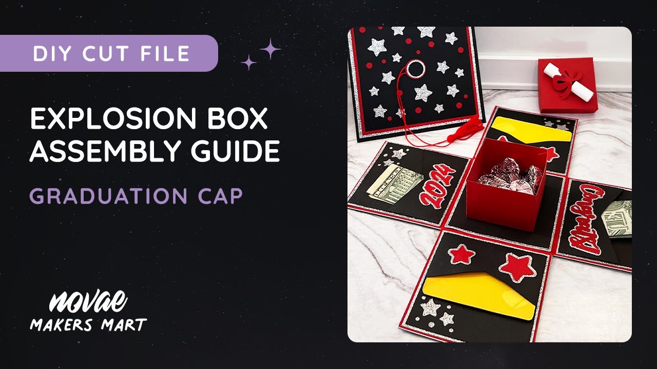Graduation Explosion Box Gift Card & Money Holder SVG Cut Template | DIY Fun Graduation Gift SVG