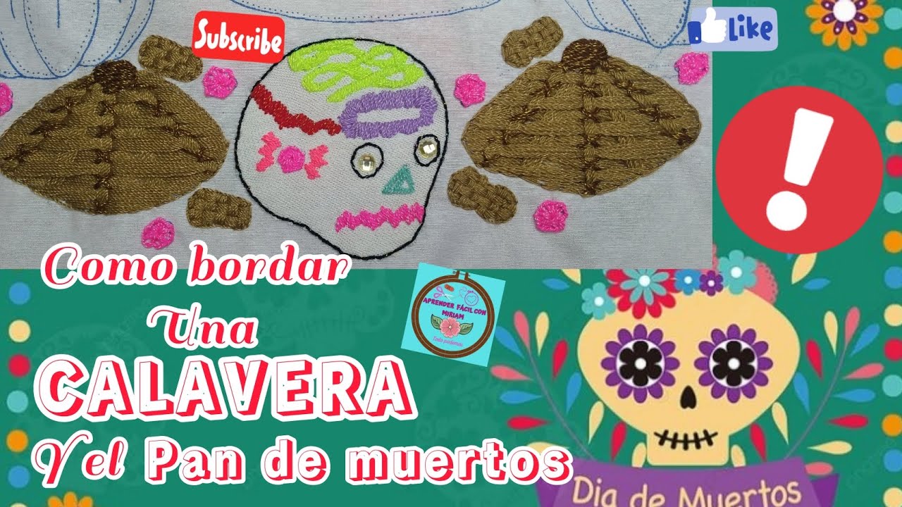 124.como bordar la CALAVERA y el PAN DE MUERTOS paso a paso bordado fantasia puntada fácil bordados