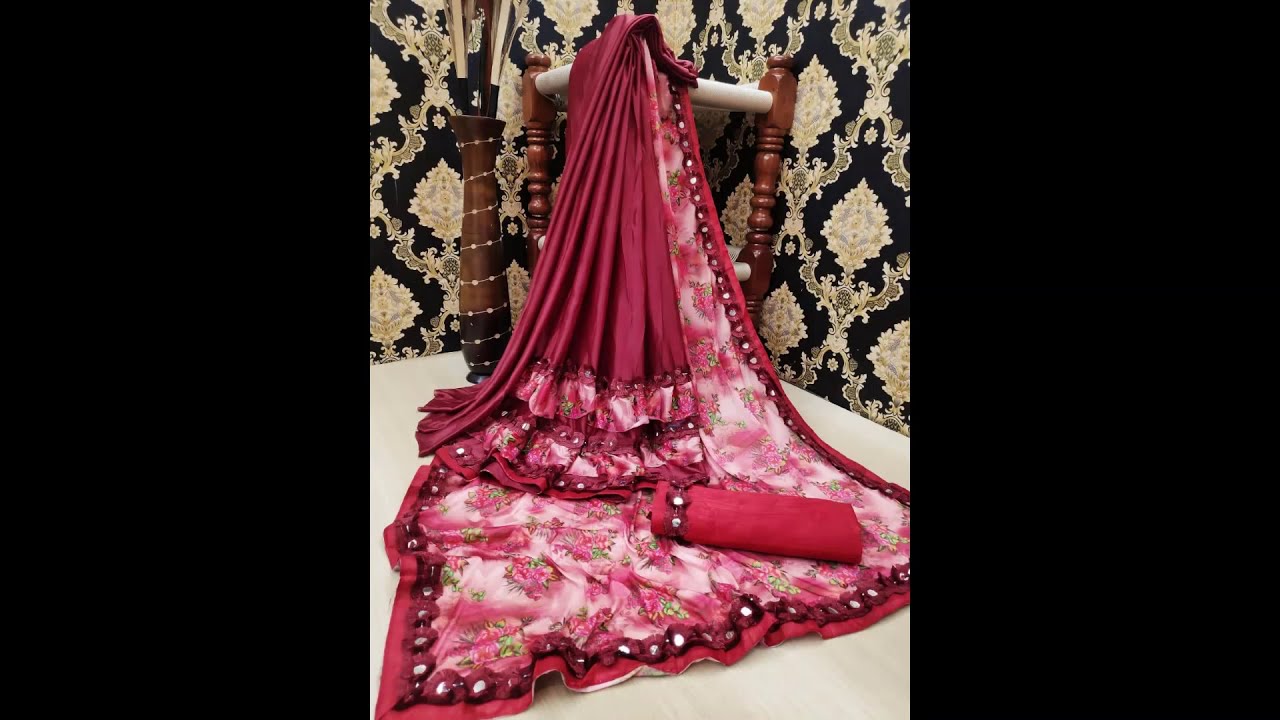 Heavy Lycra Silk Digital Print Ruffle Frill Saree Wholesale|| Latest Collection Of Fancy Saree 2020