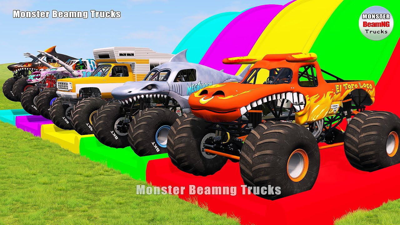 Triple Flatbed Trailer Monster Trucks Transport with Slide Color - BeamNG.drive 498