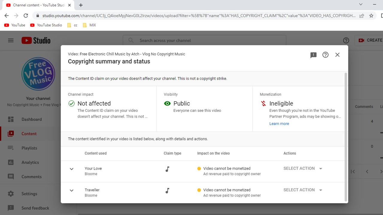 how to check copyright claims on YouTube videos in mobile