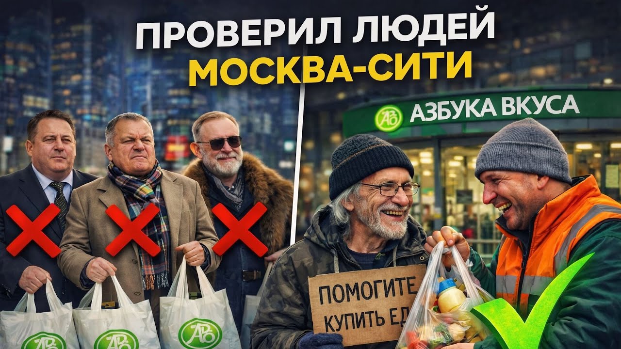 Я притворился бедным дедушкой в Москва-Сити и пошёл просить еду в Азбуку Вкуса