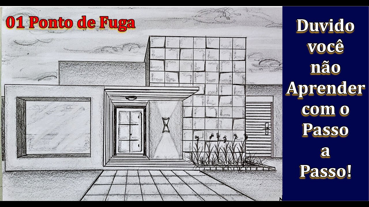Como Desenhar Casa Moderna. Com 01 Ponto de Fuga. Perfil Arquitetônico.