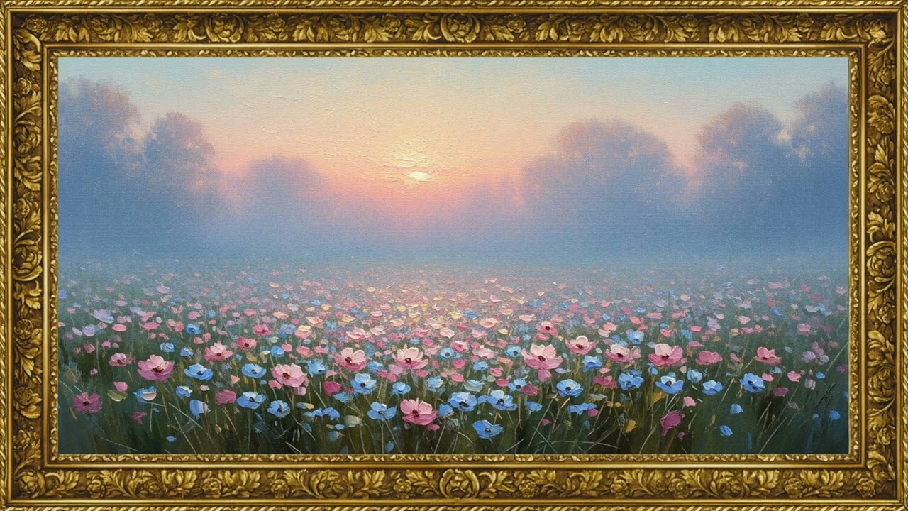 Elegant Sunset Flower Meadow 🌼 Timeless Classical Art | 4K No Sound Screensaver
