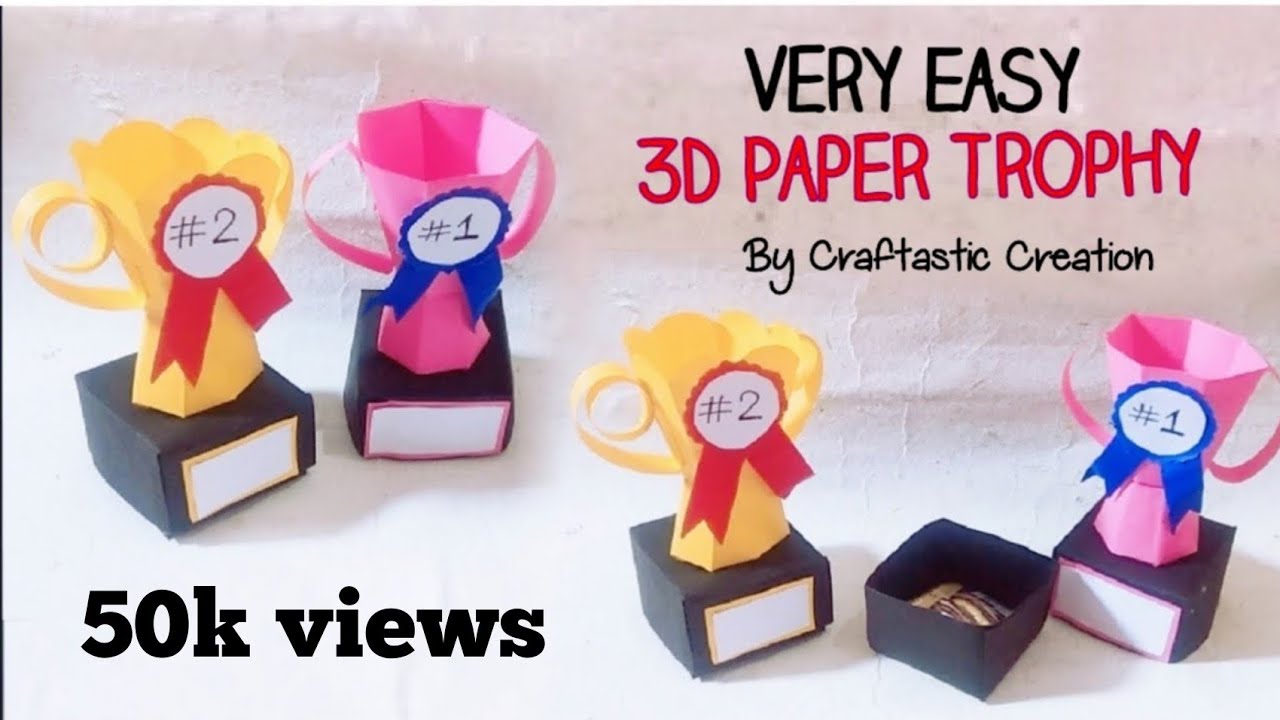 Easy 3D Paper Trophy With Gift Box Tutorial - How To Make Small Paper Trophies | Cute Paper Trophy