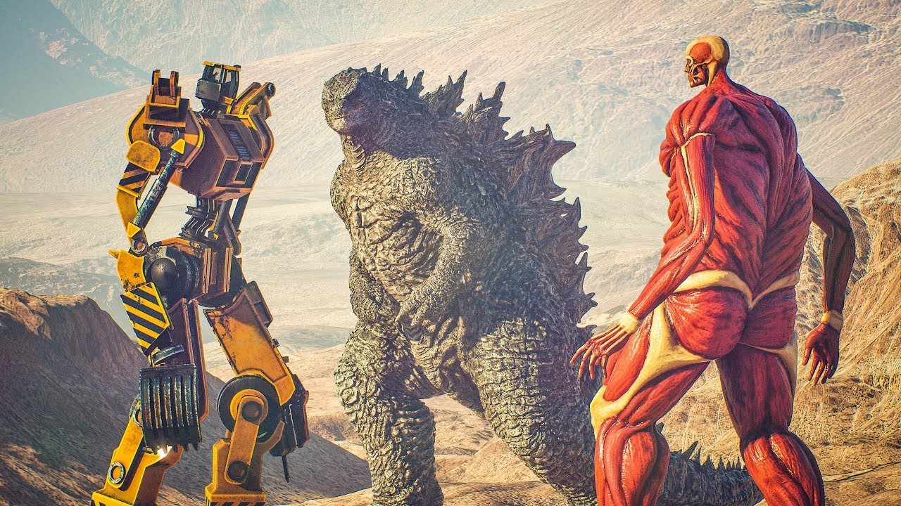 Bulldozer Mech vs Colossal Titan Fight Gets Heated - Godzilla Enters the Scene