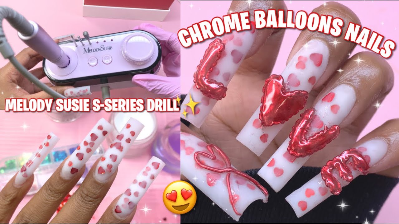 3D CHROME BALLOON NAIL ART ❤️ Milk Bath Encapsulated Hearts + Meloday Susie S-Series Nail Drill! ✨