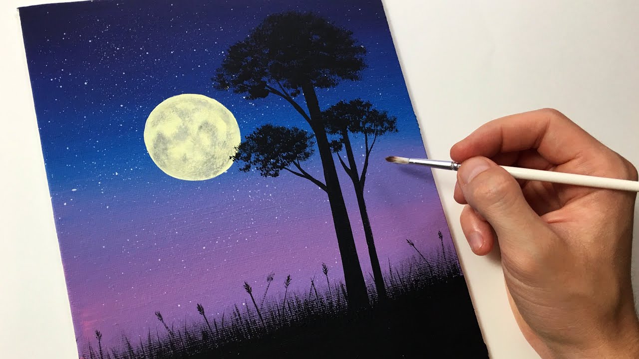 Easy Night Sky for Beginners | Acrylic Painting Tutorial Step by Step