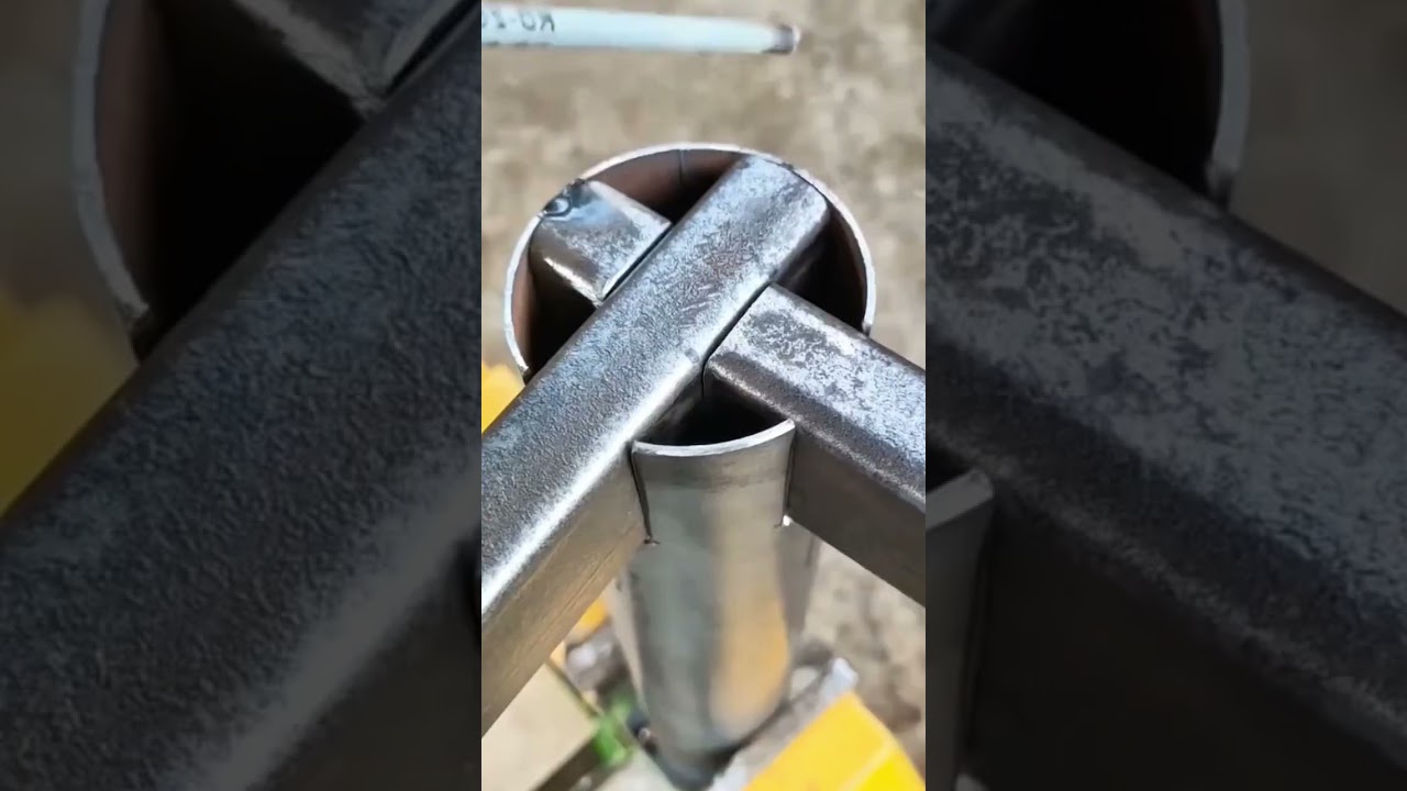 Welding rectangular steel tube into round pipe joint for strong metal frame connection