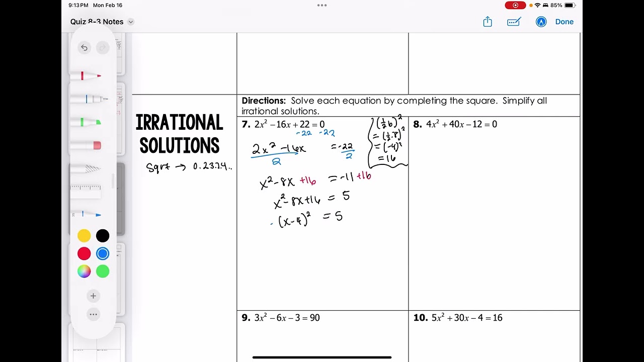 Completing the Square Day 2