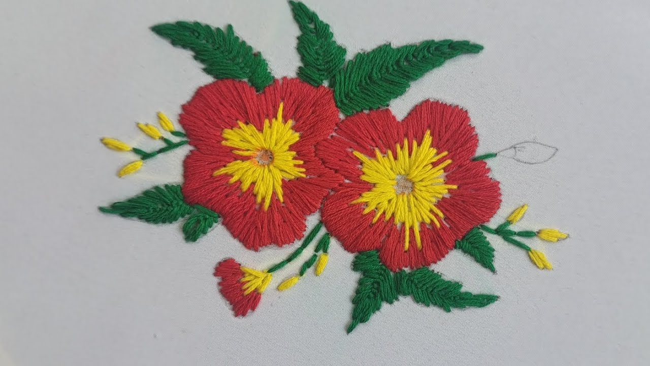 Beautiful red and yellow flower embroidery work