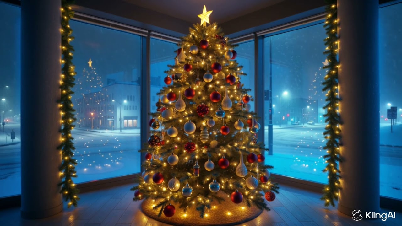 Cozy Christmas Room with Snowy City View ❄️✨ | Cinematic Winter Night Ambience
