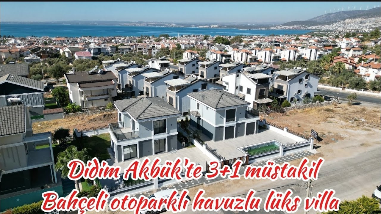 Didim Akbük'te merkezi konumda müstakil havuz'lu bahçeli otoparklı 3+1 villa