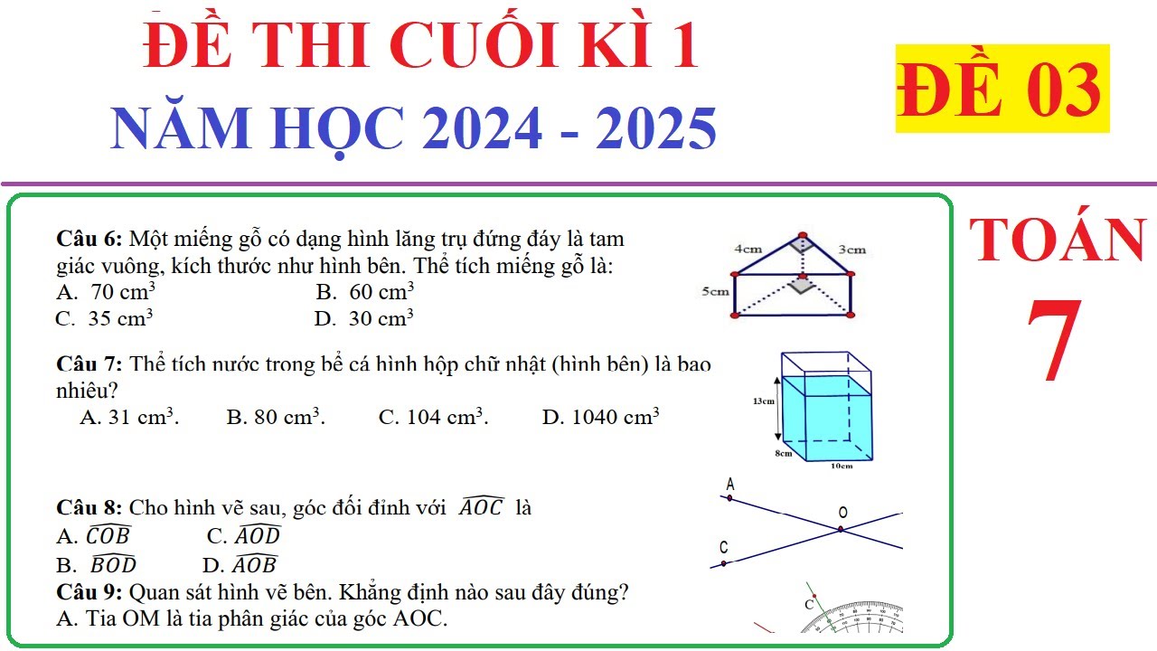 TOÁN 7 - ĐỀ 3 - ĐỀ THI CUỐI HỌC KÌ 1 TOÁN 7 NĂM 2024-2025. ÔN TẬP HỌC KÌ 1