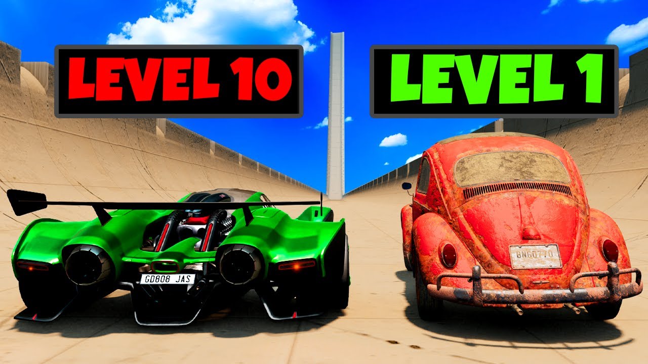 Level 1 to Level 10 Cars vs a GIANT Mega Ramp (BeamNG Drive)