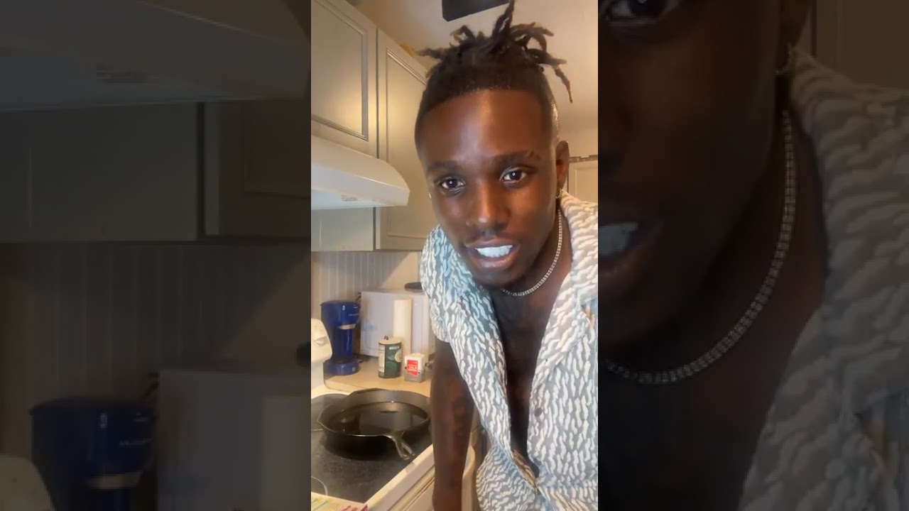 Jamal Roberts frying fish he caught; his favorite hobby