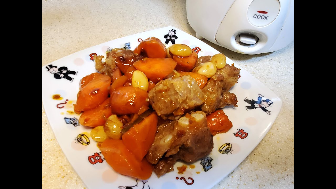 炆豬軟骨 / 用電飯煲炆煮，簡單，易做，又美味    Braised pork cartilage with carrot and ginkgo nut