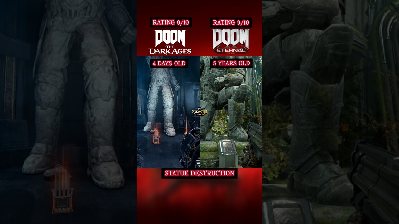4 Days old vs 5 Years Old Game | Doom The Dark Ages vs Doom Eternal - Statue Destruction #shorts
