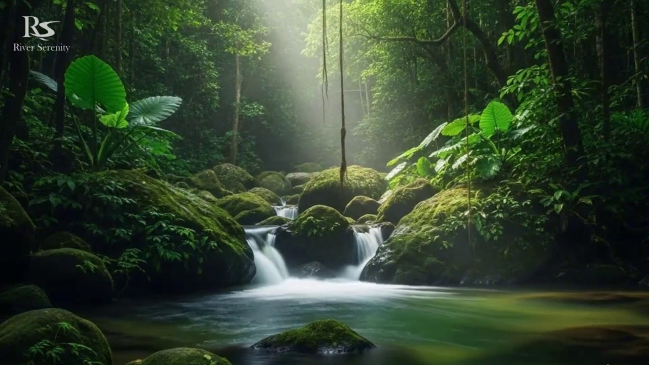 River Waterfall Flowing in a Mountain Forest 24/7. Waterfall Sounds. White Noise for Sleeping. #5
