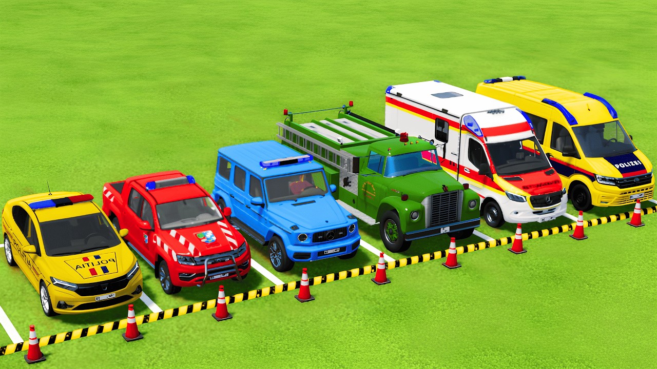 TRANSPORTING POLICE CARS, FIRE DEPARTMENT, AMBULANCE VEHICLES WITH MAN TRUCKS ! Farming Simulator 25