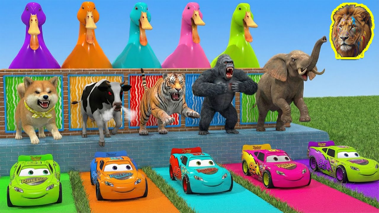 Long Slide Game with Cow Elephant Gorilla Hippopotamus Tiger 3d Animal Game Funny 3d Animals