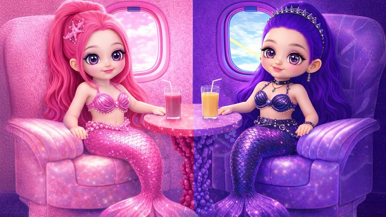 K-Pop Demon Hunters: Sereia Rosa vs Roxa no Avião! Rumi e Mira Huntrix Vira Uma Linda Sereia!