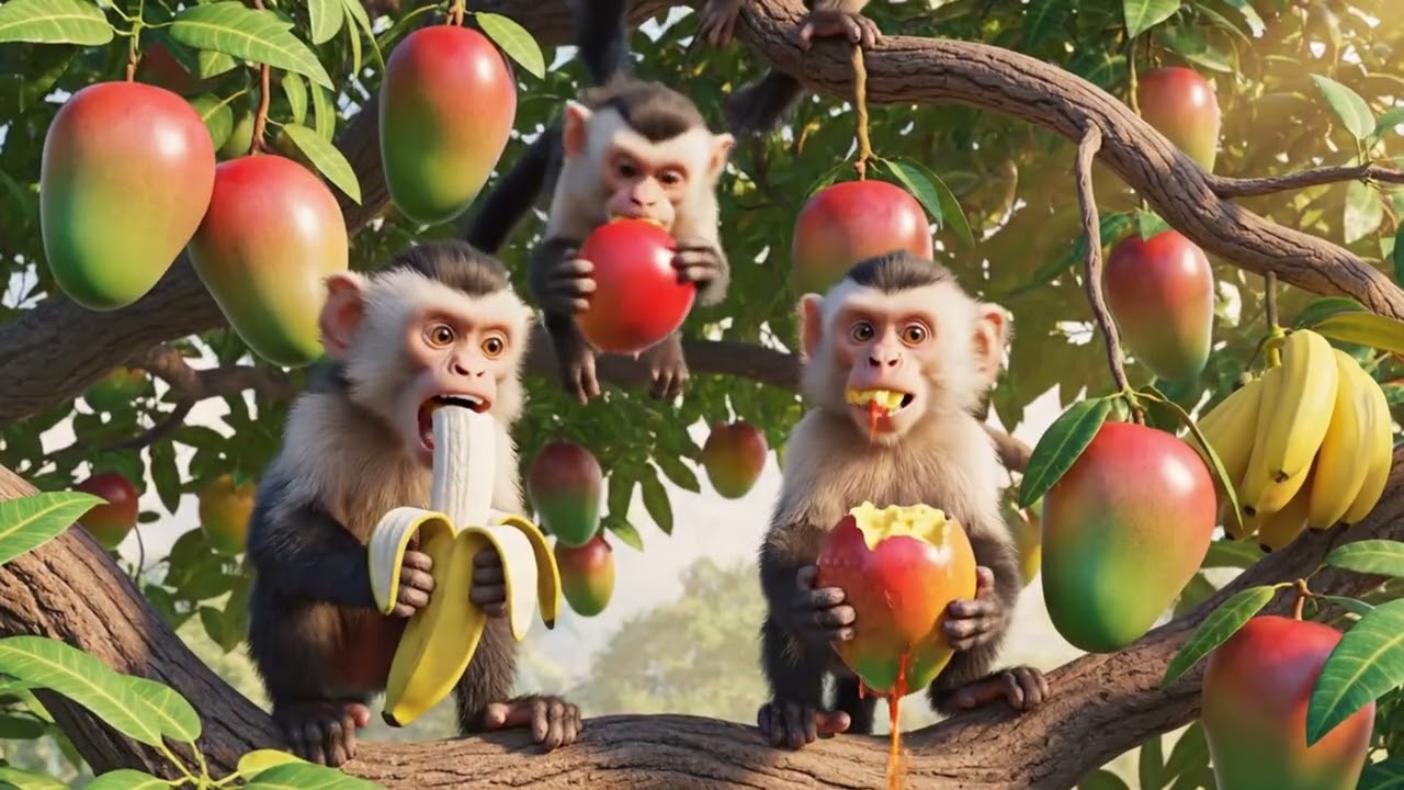 Funny Kids & Monkeys on a Tropical Fruit Farm Adventure