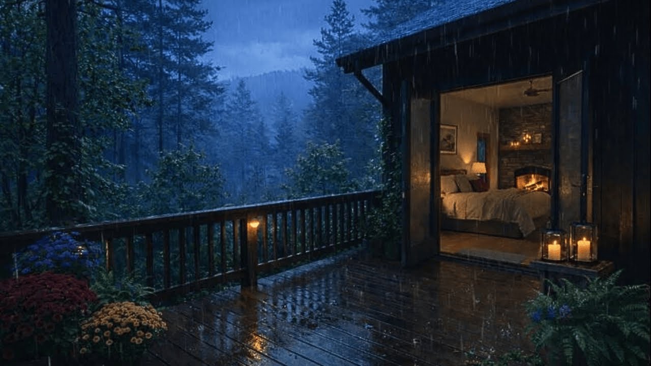 Heavy Night Rain on a Cozy Forest Deck | Deep Rain Sounds for Sleep, Focus & Stress Relief
