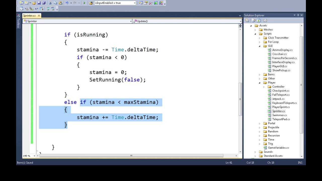 Unity3D - Sprinting and a Stamina Bar