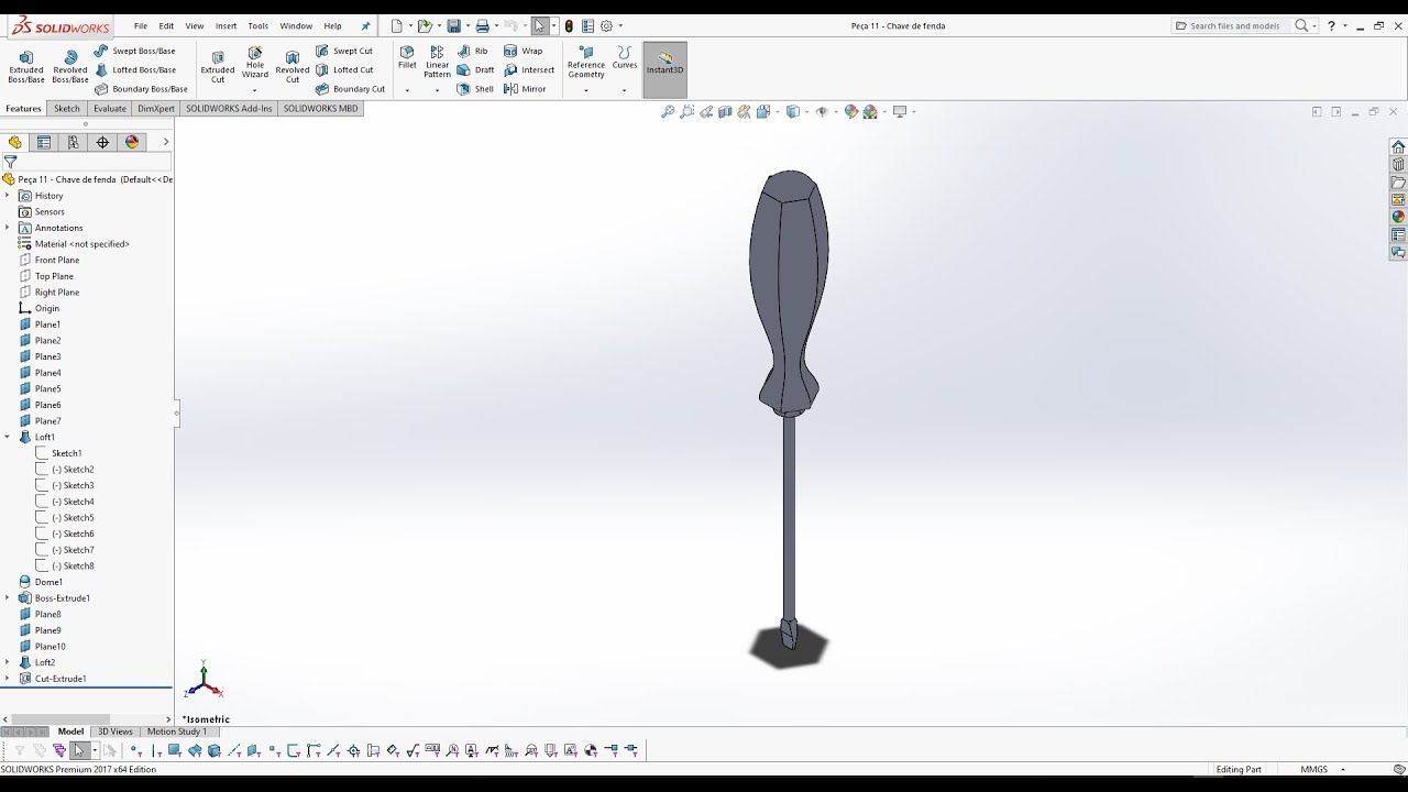 Solidworks: Peça 11 - Chave de fenda