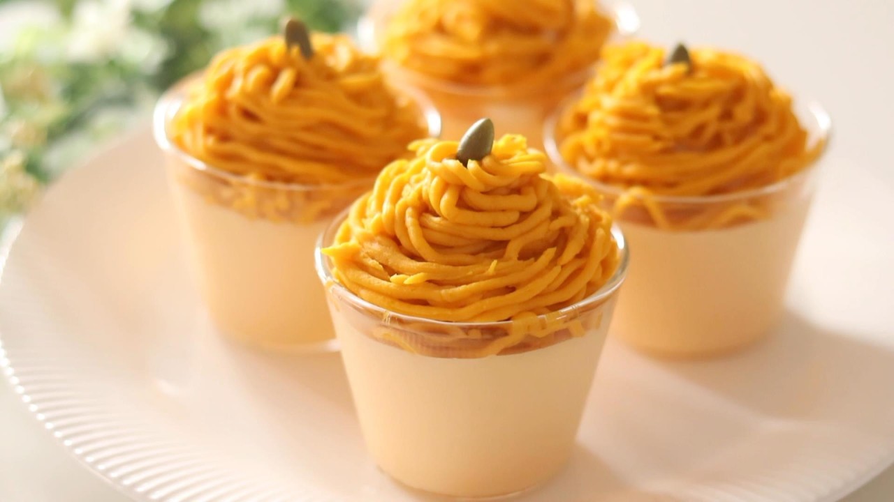 かぼちゃのモンブランプリンンの作り方 /No Oven Pumpkin Mont Blanc Pudding recipe