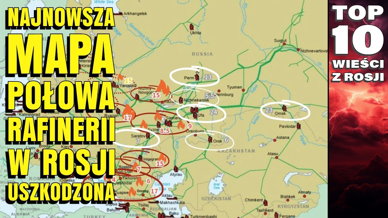 Top 10 Wieści z Rosji. Rosyjskie rafinerię płoną. Mapa, straty, możliwe scenariusze.