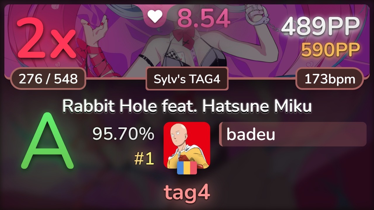 8.5⭐ badeu | DECO*27 - Rabbit Hole feat. Hatsune Miku [Sylv's TAG4] 95.70% #1 | 489pp 2❌ - osu!