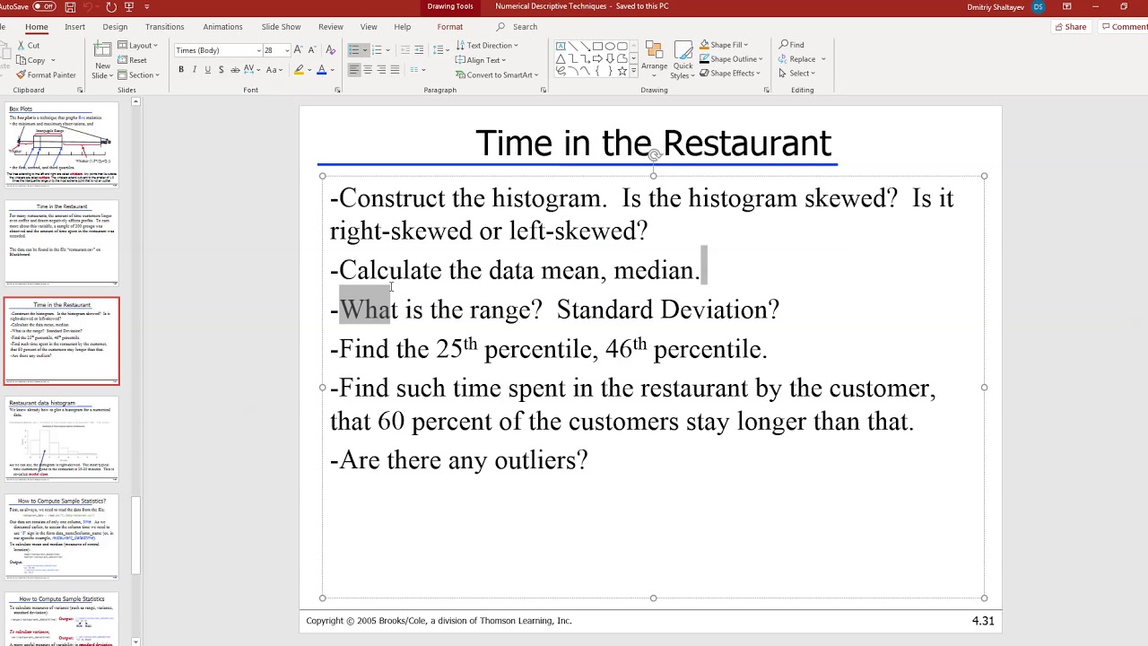Lecture 6 - Numerical Descriptive Techniques: R Exercise