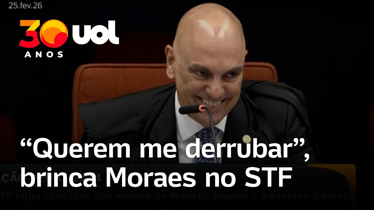 Moraes brinca após falha em slide durante julgamento no STF: 'Querem me derrubar, e já faz tempo'