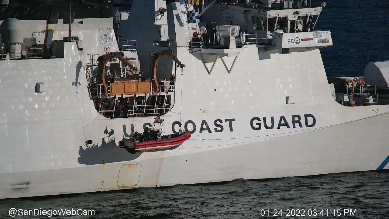 US Coast Guard Cutter Waesche (CG-751) RHIB pickup in front of Cabrillo National Monument