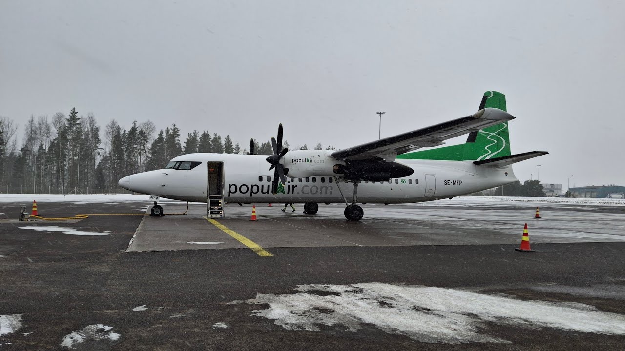 populAir Fokker 50 SE-MFP landing in Turku