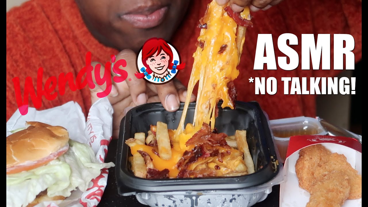 ASMR WENDY'S GIANT BACON CHEESEBURGER, BACONATOR FRIES & CHICKEN NUGGETS MUKBANG 먹방 (EATING SOUNDS)