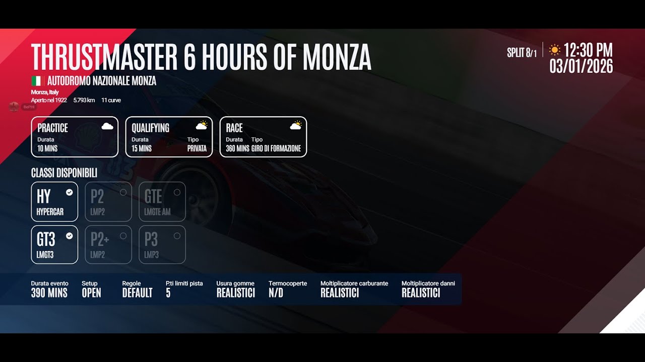 Le Mans Ultimate - ENDURANCE RACE -  6 ORE DI MONZA