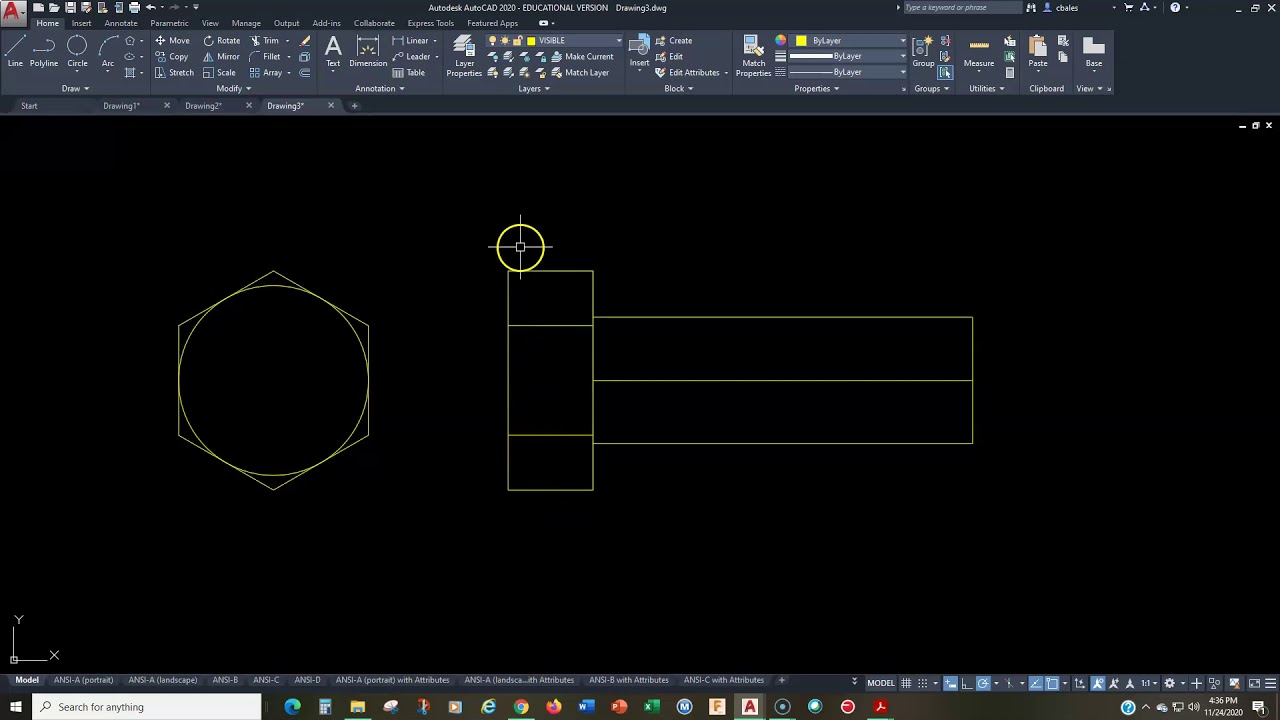 Drawing a hex head bolt