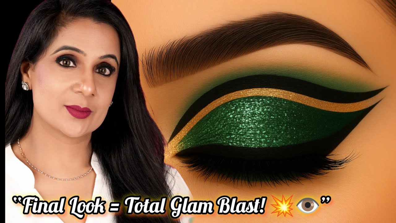 “Parul Garg Inspired Green Cut Crease Eye Makeup | Bold & Glam Eye Look Tutorial”