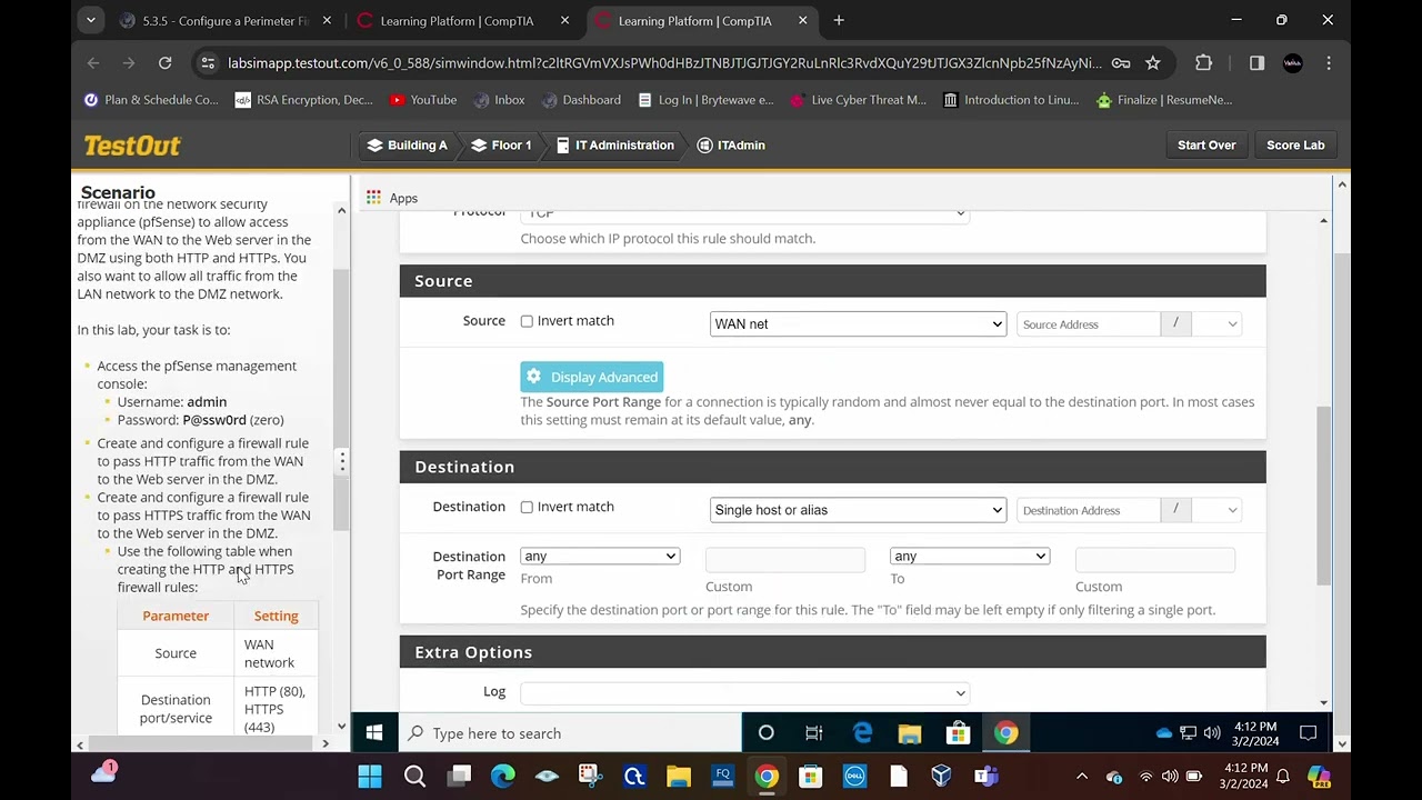 5.3.5 Configure a Perimeter Firewall : TestOut