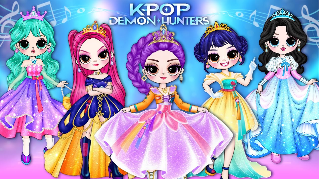 Łowcy Demon&oacute;w K-popu: Chłopcy Huntrix i Saja świecą jak księżniczki | Papierowe lalki DIY
