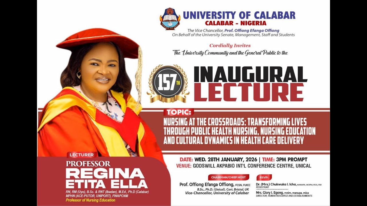 🔴 LIVE NOW | UNICAL 157th Inaugural Lecture – Nursing at the Crossroads | Prof. Regina Etita Ella