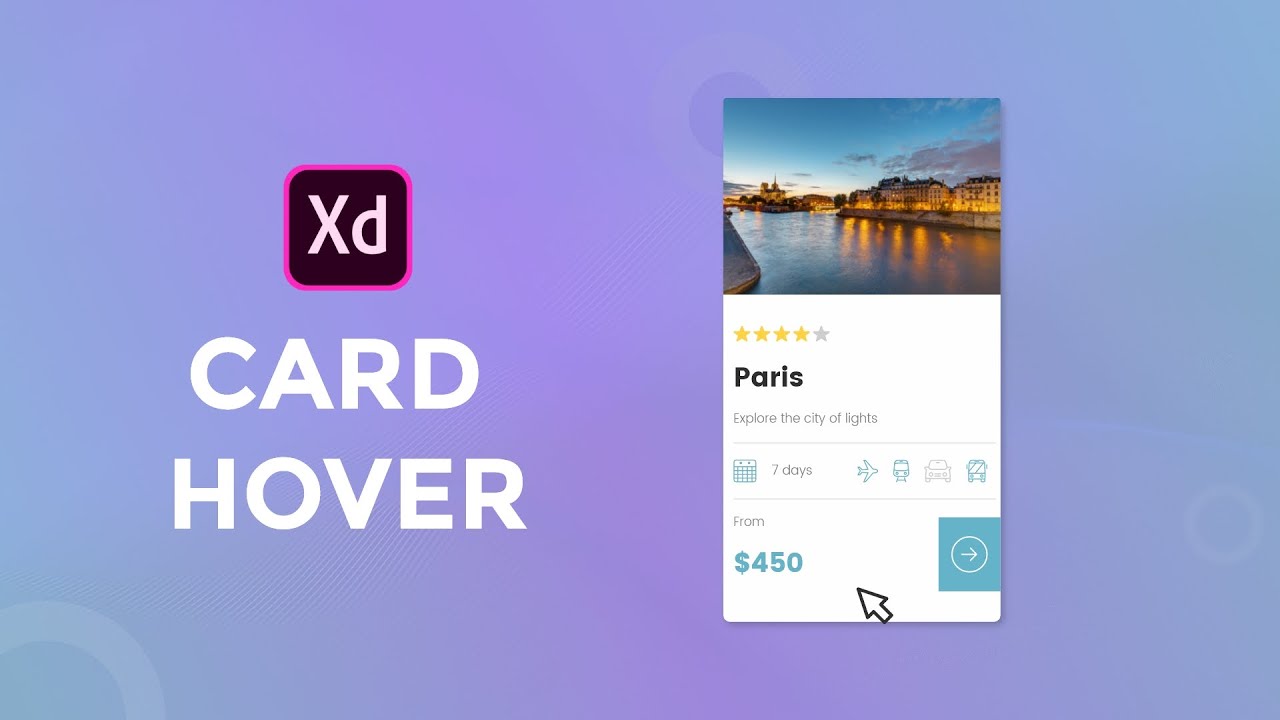 Card Hover Effect Tutorial In Adobe Xd - Travel Card Design