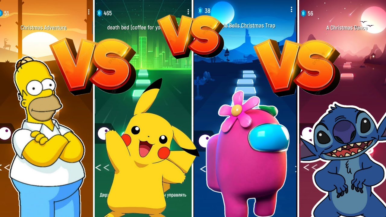 Homer simson(Wellerman) VS Pikachu(Enemy) VS Amogus(Monstre) VS Stitch(Astronomia)